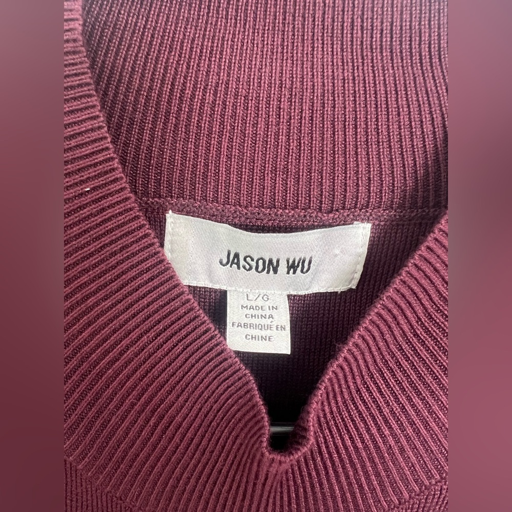 Jason Wu Burgundy Mock Neck Sleeveless Knit Ribbed Sweater Top Size L - Picture 2 of 3
